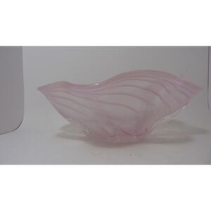 Rosenthal Pink Swirl Frosted Art Glass Scalloped Wavy Rim Bowl 8 Inch